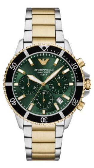 Buy Shop Emporio Armani World Explorer Chronograph Green Dial Two Tone Steel Strap Watch for Men - AR11695 USA Online