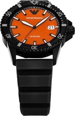 Buy Shop Emporio Armani World Explorer Orange Dial Black Silicone Strap Watch for Men - AR11684 USA Online
