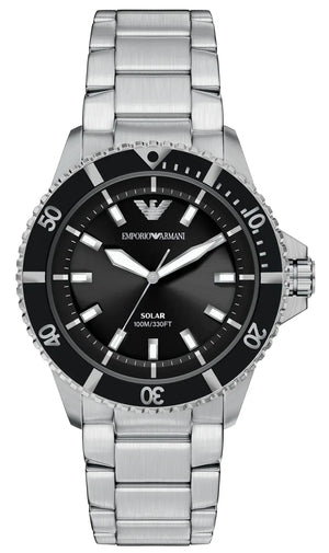 Buy Shop Emporio Armani World Explorer Solar Black Dial Silver Steel Strap Watch for Men - AR11787 USA Online