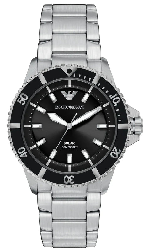 Buy Shop Emporio Armani World Explorer Solar Black Dial Silver Steel Strap Watch for Men - AR11787 USA Online