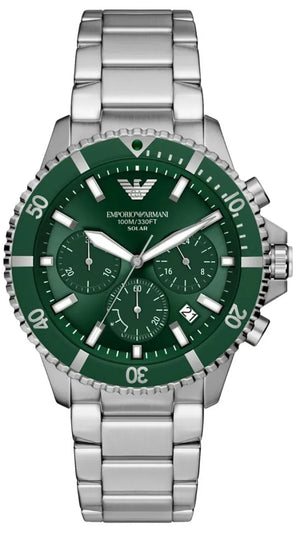 Buy Shop Emporio Armani World Explorer Solar Chronograph Green Dial Silver Steel Strap Watch for Men - AR11741 USA Online
