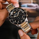 Buy Shop Emporio Armani World Explorer Solar Powered Chronograph Black Dial Two Tone Steel Strap Watch for Men - AR11680 USA Online