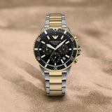 Buy Shop Emporio Armani World Explorer Solar Powered Chronograph Black Dial Two Tone Steel Strap Watch for Men - AR11680 USA Online