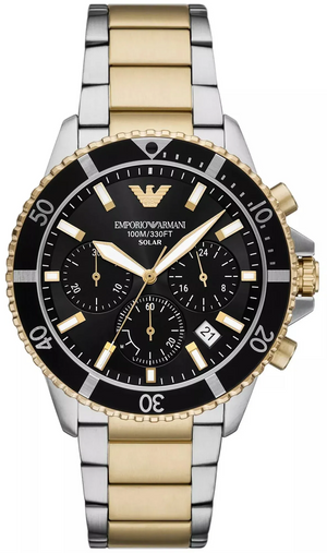 Buy Shop Emporio Armani World Explorer Solar Powered Chronograph Black Dial Two Tone Steel Strap Watch for Men - AR11680 USA Online