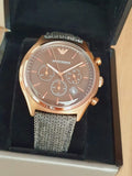 Buy Shop Emporio Armani Zeta Chronograph Brown Dial Gray Fabric Strap Watch for Men - AR1976 USA Online