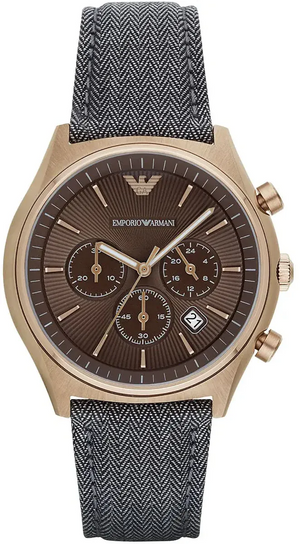 Buy Shop Emporio Armani Zeta Chronograph Brown Dial Gray Fabric Strap Watch for Men - AR1976 USA Online