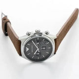 Buy Shop Emporio Armani Zeta Chronograph Gray Dial Brown Leather Strap Watch for Men - AR11080 USA Online
