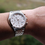 Buy Shop Emporio Armani Zeta Chronograph Quartz White Dial Two Tone Steel Strap Watch For Men - AR1998 USA Online