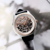 Buy Shop Emporio Armani Zeta Skeleton Automatic Silver Dial Black Leather Strap Watch For Men - AR60018 USA Online
