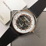 Buy Shop Emporio Armani Zeta Skeleton Automatic Silver Dial Black Leather Strap Watch For Men - AR60018 USA Online