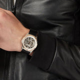 Buy Shop Emporio Armani Zeta Skeleton Automatic Silver Dial Black Leather Strap Watch For Men - AR60018 USA Online