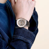 Buy Shop Emporio Armani Zeta Skeleton Automatic Silver Dial Black Leather Strap Watch For Men - AR60018 USA Online