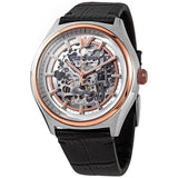 Buy Shop Emporio Armani Zeta Skeleton Automatic Silver Dial Black Leather Strap Watch For Men - AR60018 USA Online