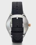 Buy Shop Emporio Armani Zeta Skeleton Automatic Silver Dial Black Leather Strap Watch For Men - AR60018 USA Online