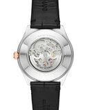 Buy Shop Emporio Armani Zeta Skeleton Automatic Silver Dial Black Leather Strap Watch For Men - AR60018 USA Online