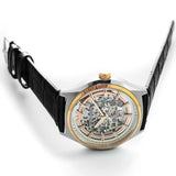 Buy Shop Emporio Armani Zeta Skeleton Automatic Silver Dial Black Leather Strap Watch For Men - AR60018 USA Online