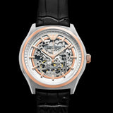 Buy Shop Emporio Armani Zeta Skeleton Automatic Silver Dial Black Leather Strap Watch For Men - AR60018 USA Online