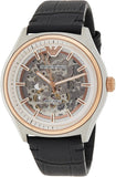Buy Shop Emporio Armani Zeta Skeleton Automatic Silver Dial Black Leather Strap Watch For Men - AR60018 USA Online