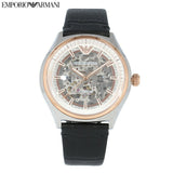 Buy Shop Emporio Armani Zeta Skeleton Automatic Silver Dial Black Leather Strap Watch For Men - AR60018 USA Online