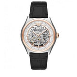Buy Shop Emporio Armani Zeta Skeleton Automatic Silver Dial Black Leather Strap Watch For Men - AR60018 USA Online