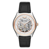 Buy Shop Emporio Armani Zeta Skeleton Automatic Silver Dial Black Leather Strap Watch For Men - AR60018 USA Online