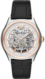 Buy Shop Emporio Armani Zeta Skeleton Automatic Silver Dial Black Leather Strap Watch For Men - AR60018 USA Online