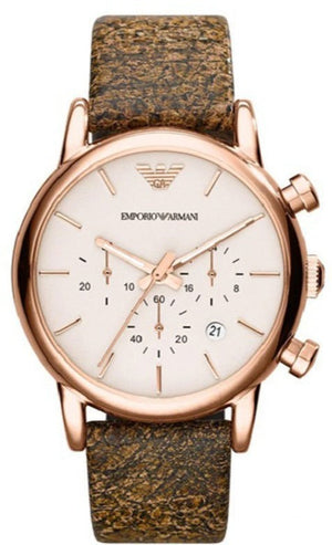 Buy Shop Emporio Armani Classic Chronograph White Dial Brown Leather Strap Watch For Men - AR1809 USA Online