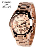 Emporio Armani Valente Chronograph Rose Gold Dial Rose Gold Steel Strap Watch For Men - AR0365