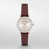 Buy Shop Emporio Armani Gianni T-Bar Quartz Silver Dial Brown Leather Strap Watch For Women - AR11061 USA Online
