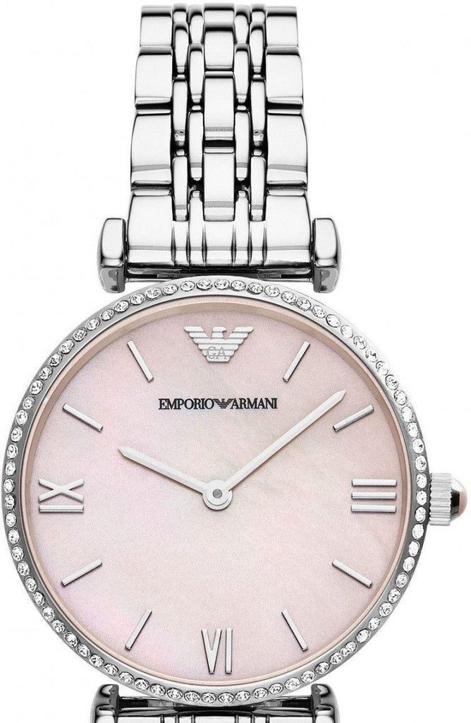 Buy Shop Emporio Armani Gianni T Bar Pink Mother of Pearl Dial Silver Steel Strap Watch For Women - AR1779 USA Online