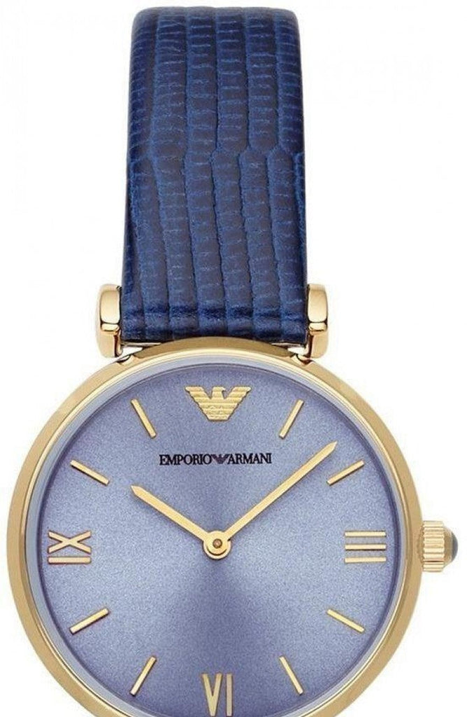 Buy Shop Emporio Armani Gianni T Bar Blue Dial Blue Leather Strap Watch For Women - AR1875 USA Online