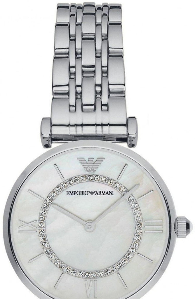 Buy Shop Emporio Armani Gianni T-Bar Mother of Pearl Dial Silver Stainless Steel Watch For Women - AR1908 USA Online