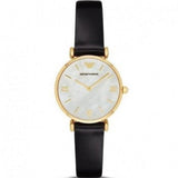 Buy Shop Emporio Armani Gianni T-Bar Quartz Mother of Pearl Dial Black Leather Strap Watch For Women - AR1910 USA Online