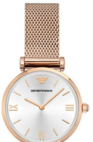 Buy Shop Emporio Armani Gianni T Bar Silver Dial Rose Gold Mesh Bracelet Watch For Women - AR1956 USA Online
