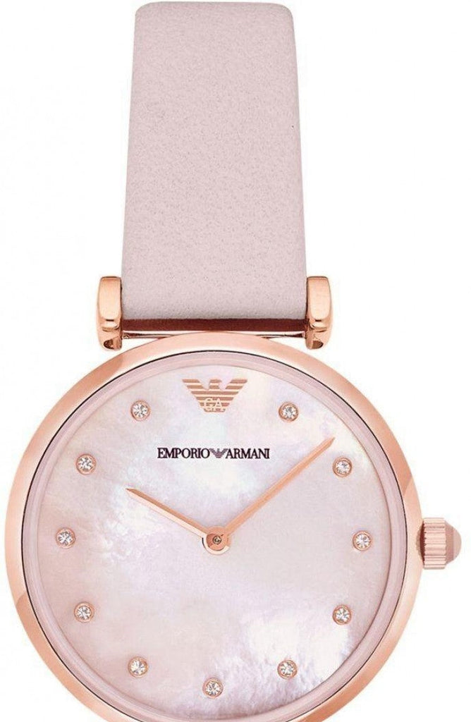 Buy Shop Emporio Armani Gianni T Bar Mother Of Pearl Pink Dial Pink Leather Strap Watch For Women - AR1958 USA Online