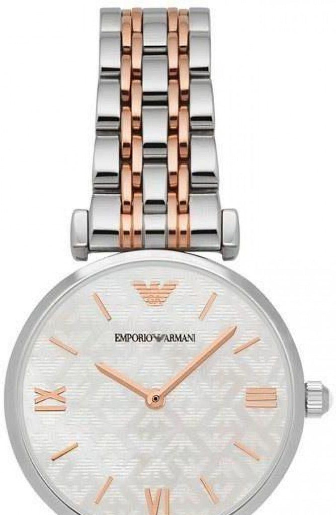Buy Shop Emporio Armani Gianni T-Bar Mother of Pearl Dial Two Tone Steel Strap Watch For Women - AR1987 USA Online