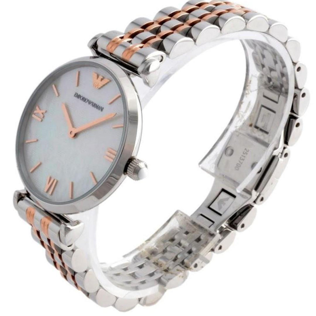 Buy Shop Emporio Armani Gianni T-Bar Mother of Pearl Dial Two Tone Steel Strap Watch For Women - AR1987 USA Online