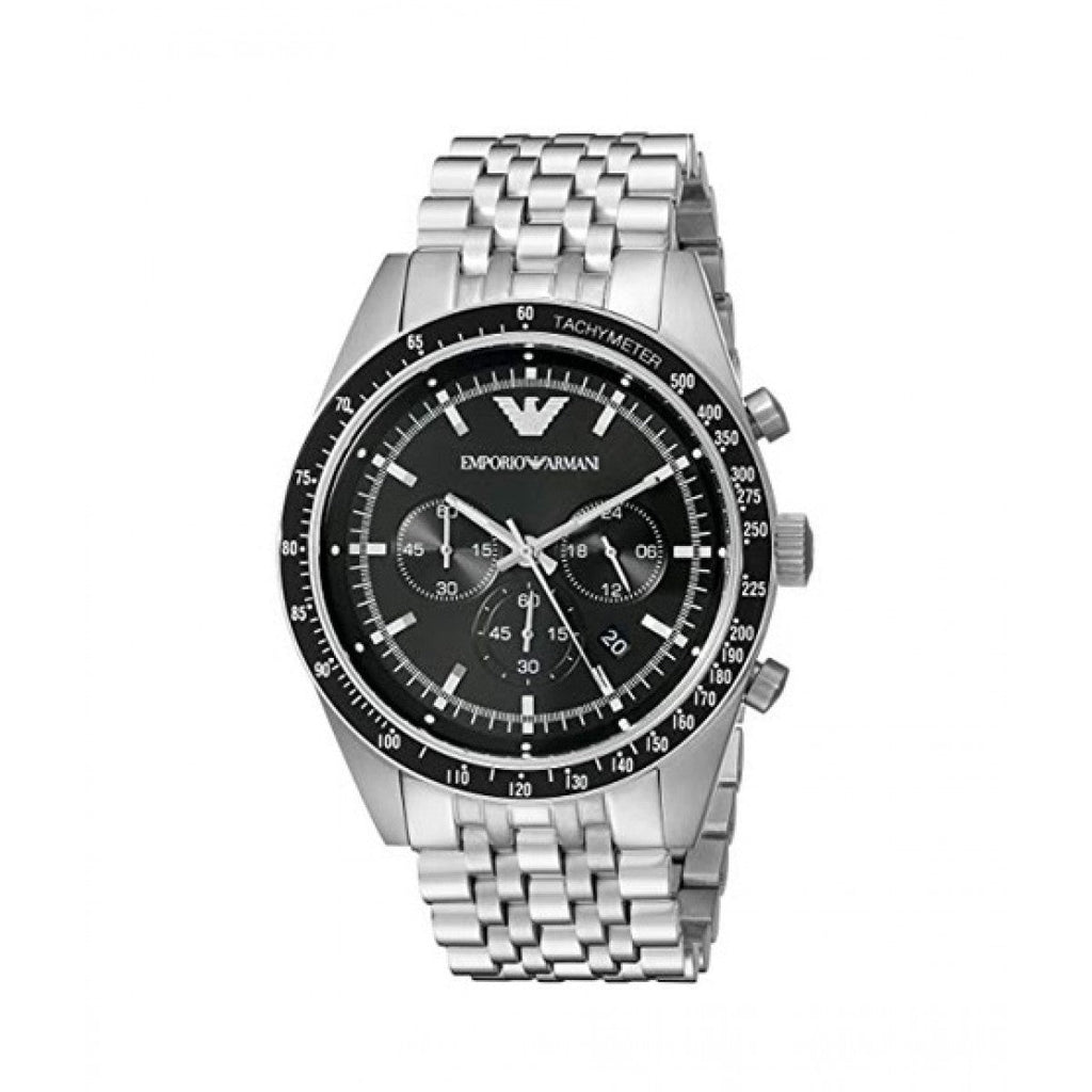 Buy Shop Emporio Armani Tazio Chronograph Black Dial Silver Steel Strap Watch For Men - AR5988 USA Online