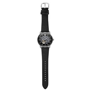 Buy Shop Emporio Armani Meccanico Skeleton Black Dial Black Leather Strap Watch For Men - AR60026 USA Online