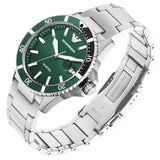 Emporio Armani Three Hand Green Dial Silver Steel Strap Watch For Men - AR11338