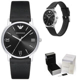 Emporio Armani Kappa Analog Quartz Black Dial Black Leather Strap Watch For Men - AR11013