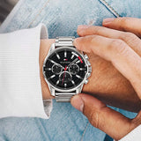 Buy Shop Tommy Hilfiger Mason Multifunction Black Dial Silver Steel Strap Watch For Men - 1791936 USA Online