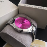 Buy Shop Michael Kors Slim Runway Quartz Pink Dial Silver Steel Strap Watch For Women - MK3291 USA Online