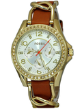 Buy Shop Fossil Riley Multifunction White Dial Orange Leather Strap Watch for Women - ES3723 USA Online