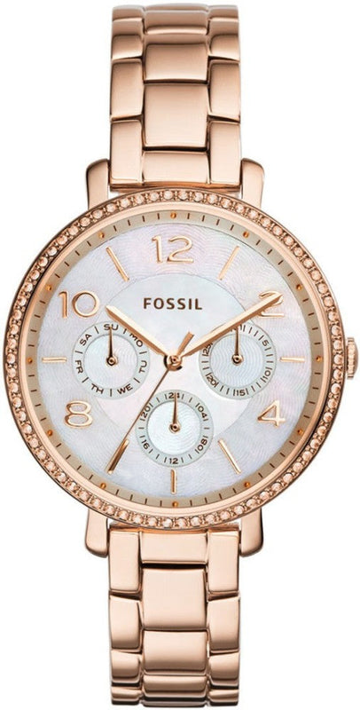 Buy Shop Fossil Jacqueline Multi Function Mother of Pearl Dial Rose Gold Steel Strap Watch for Women - ES3757 USA Online