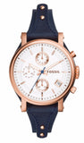 Buy Shop Fossil Original Boyfriend Chronograph White Dial Navy Blue Leather Strap Watch for Women - ES3838 USA Online