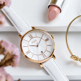 Buy Shop Fossil Jacqueline Quartz Mother of Pearl White Dial White Leather Strap Watch for Women - ES4579 USA Online