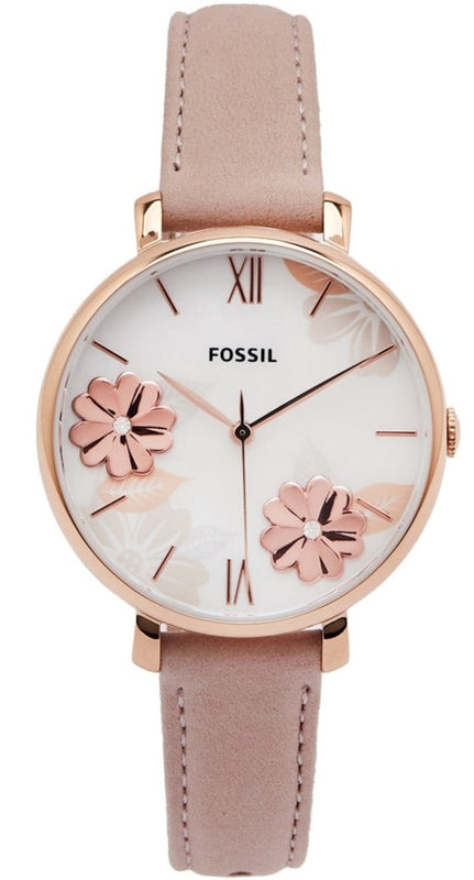 Buy Shop Fossil Jacqueline Three Hand Mother of Pearl Dial Pink Leather Strap Watch for Women - ES4671 USA Online