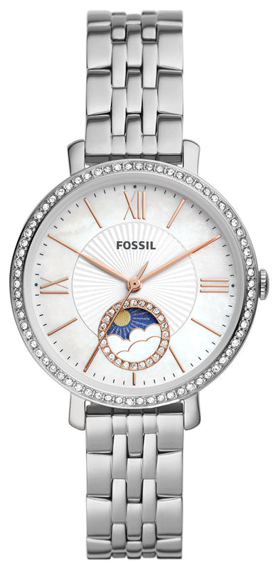 Buy Shop Fossil Jacqueline Multifunction Moonphase White Dial Silver Steel Strap Watch for Women - ES5164 USA Online