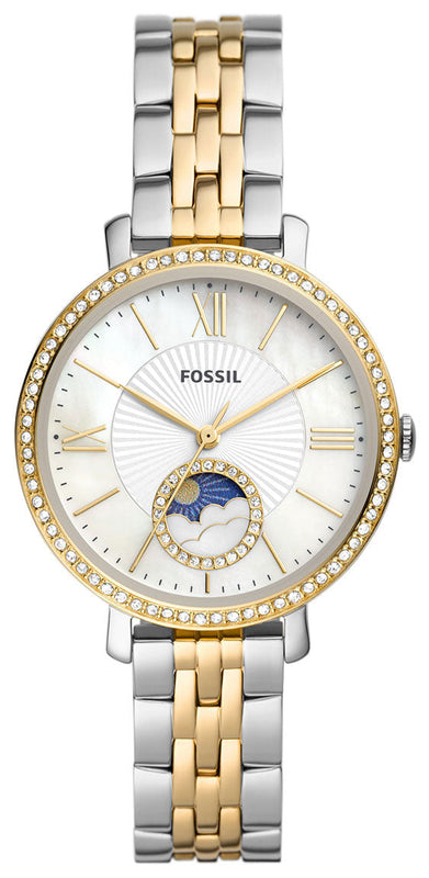Buy Shop Fossil Jacqueline Analog Moonphase Mother of Pearl White Dial Two Tone Steel Strap Watch for Women - ES5166 USA Online